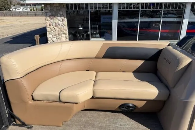 Slide: The Image of Luxurious seating on 2022 Viaggio Lago 22U boat, featuring beige upholstery and modern design. - 18