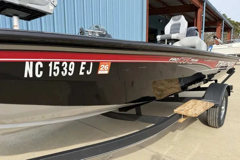 Slide: The Image of 2018 Tracker Pro Team 175 TXW boat on trailer, side view with registration number. - 3