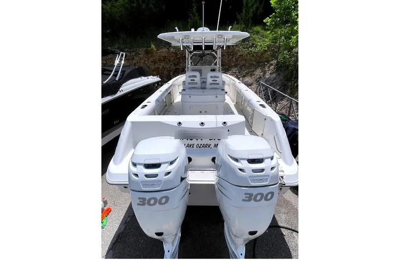 Slide: The Image of 2008 Boston Whaler 320 Outrage with twin 300 horsepower engines, docked at Lake Ozark. - 6