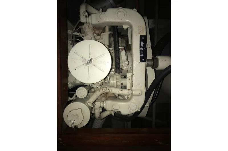 Slide: The Image of 1958 Chris-Craft 31 Sedan Cruiser engine, detailed view with "No Step" label. - 17