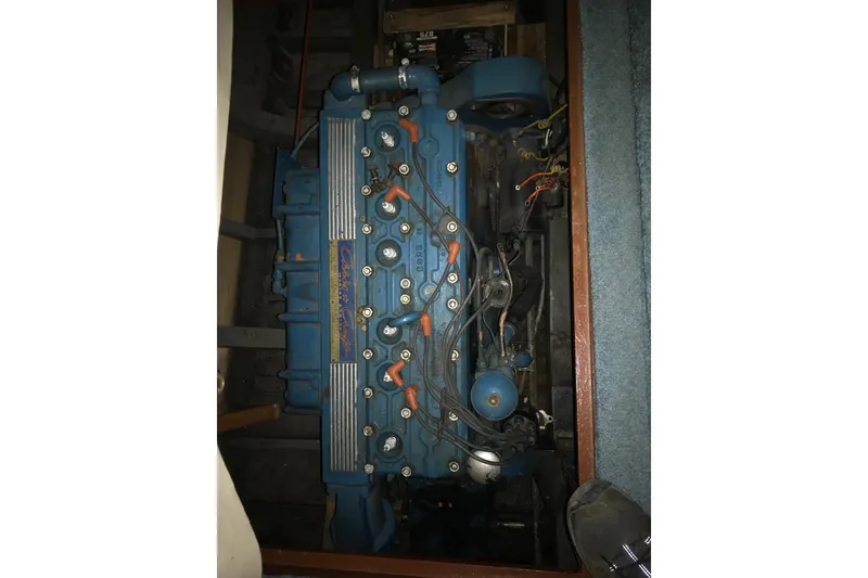 Slide: The Image of 1958 Chris-Craft 31 Sedan Cruiser engine, detailed view, showcasing vintage marine engineering. - 19