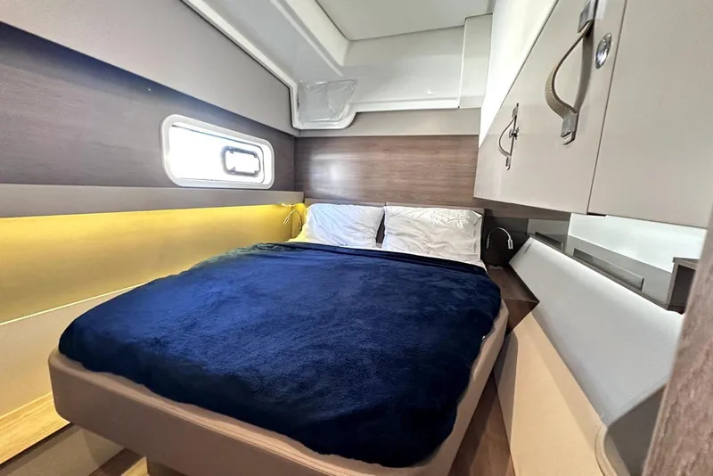 Slide: The Image of Luxurious cabin interior of 2023 Bali CATSPACE yacht with cozy bed and modern design. - 30