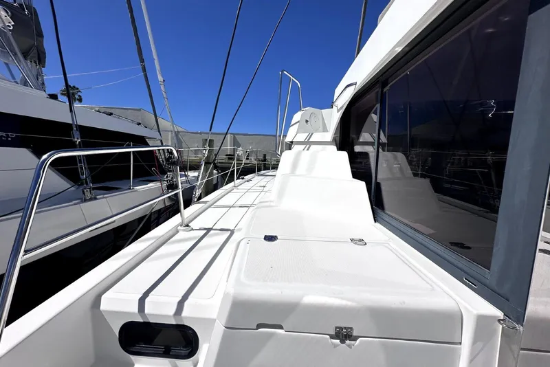 Slide: The Image of 2023 Bali CATSPACE yacht deck with sleek design and modern features. - 8