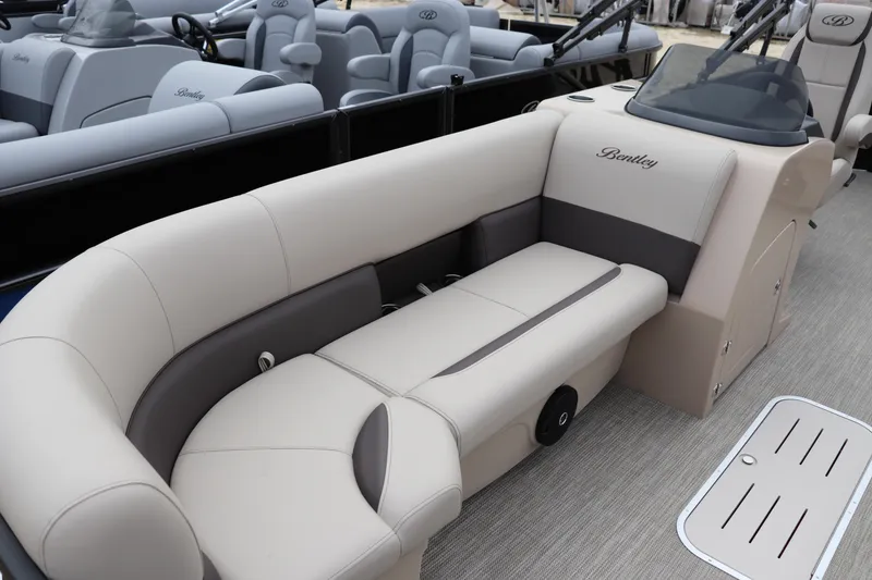 Slide: The Image of 2026 Bentley Pontoons Legacy 223 Cruise interior with luxurious seating and modern design. - 2