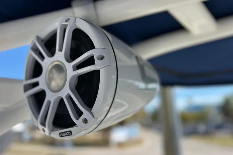 Slide: The Image of Close-up of a Fusion marine speaker on a 2021 Sea Ray SDX 270 Outboard boat. - 39