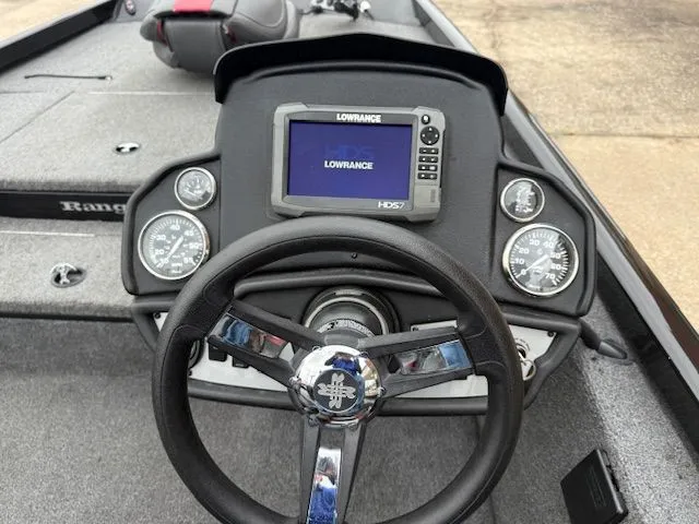 Slide: The Image of Dashboard of a 2023 Ranger RT178 boat with Lowrance GPS. - 17