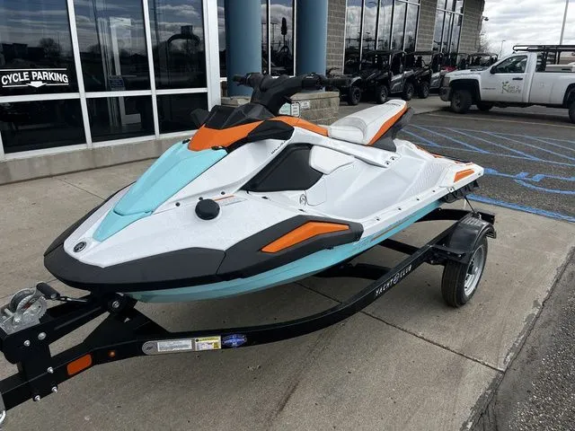 Slide: The Image of 2026 Yamaha WaveRunner JetBlaster on trailer outside a building. - 3