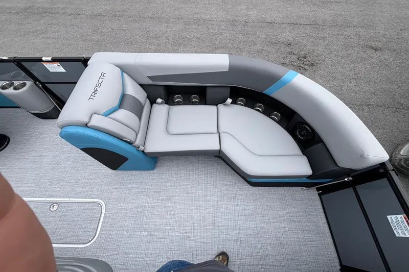 Slide: The Image of Luxurious seating on 2026 Trifecta C Series 24RFC CS pontoon boat, featuring modern design and comfort. - 8