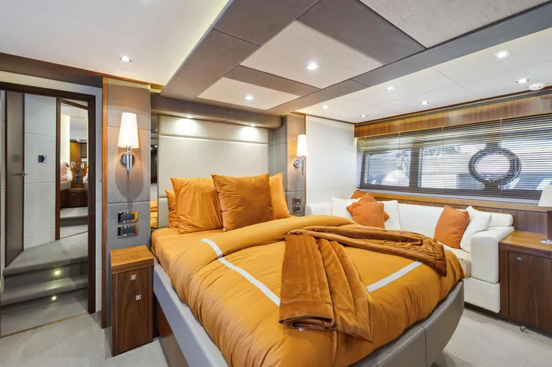 Slide: The Image of Luxurious bedroom interior of 2014 Sunseeker 73 Manhattan yacht with elegant decor. - 26