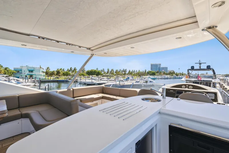 Slide: The Image of Luxurious 2014 Sunseeker 73 Manhattan yacht interior with marina view. - 8