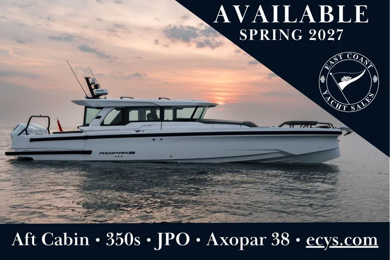 The Image of Axopar 38 Cross Cabin yacht on water, available spring 2027, East Coast Yacht Sales. - 0