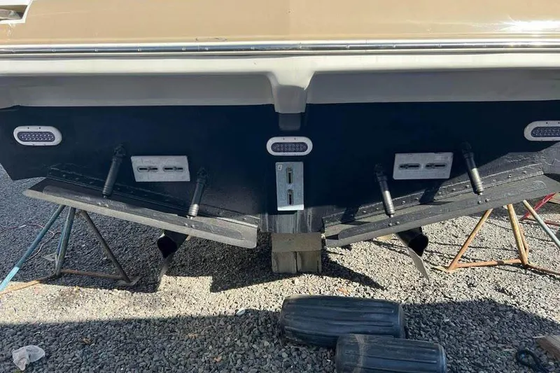 Slide: The Image of Rear view of 2008 Cruisers Yachts 360 Express on stands, showing trim tabs. - 8