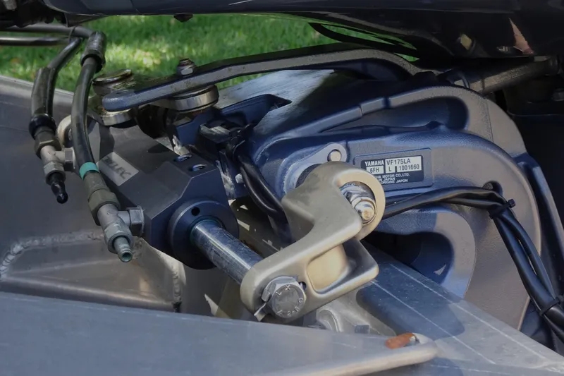 Slide: The Image of Close-up of a 2018 Veranda VF22TT boat engine component with Yamaha branding. - 26