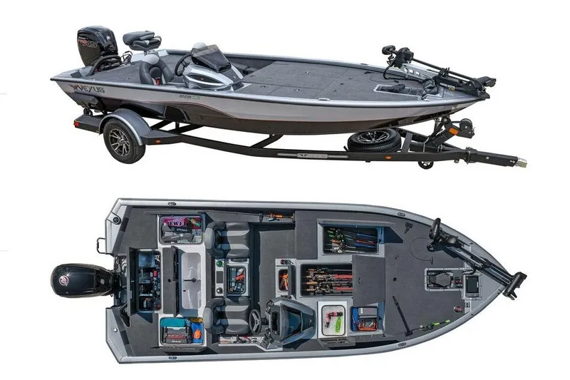Slide: The Image of 2021 Vexus AVX 1880 boat with trailer, showcasing interior storage and seating layout. - 11