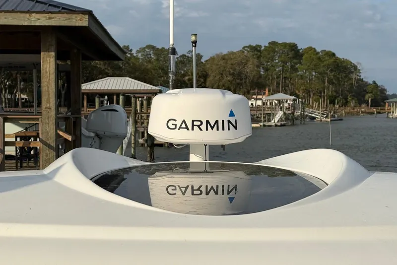 Slide: The Image of 2007 Cruisers Yachts 420 Express on calm water, aerial view. - 3