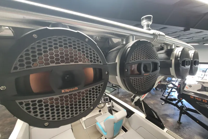 Slide: The Image of 2024 MasterCraft NXT24 boat with Klipsch speakers, interior view. - 26