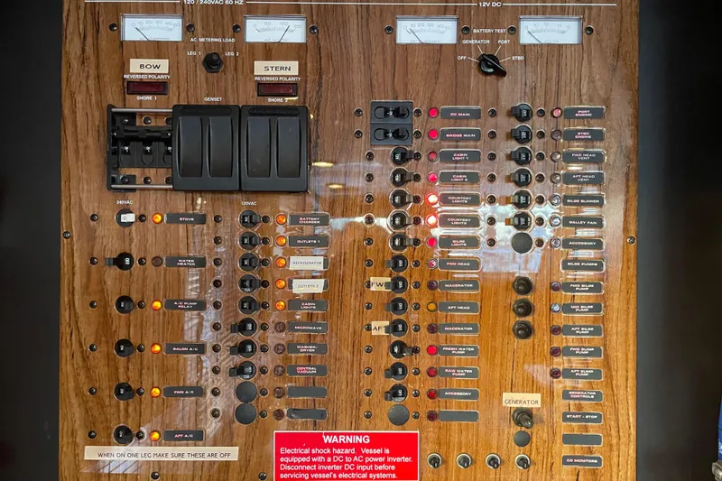 Slide: The Image of Electrical control panel on a 2003 Mainship 430 Trawler boat. - 21