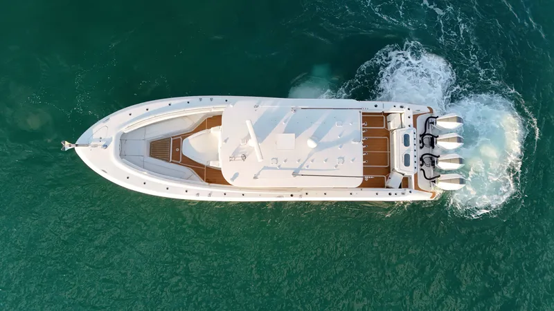 Slide: The Image of Aerial view of a 2021 HCB Lujo yacht on the sea. - 19