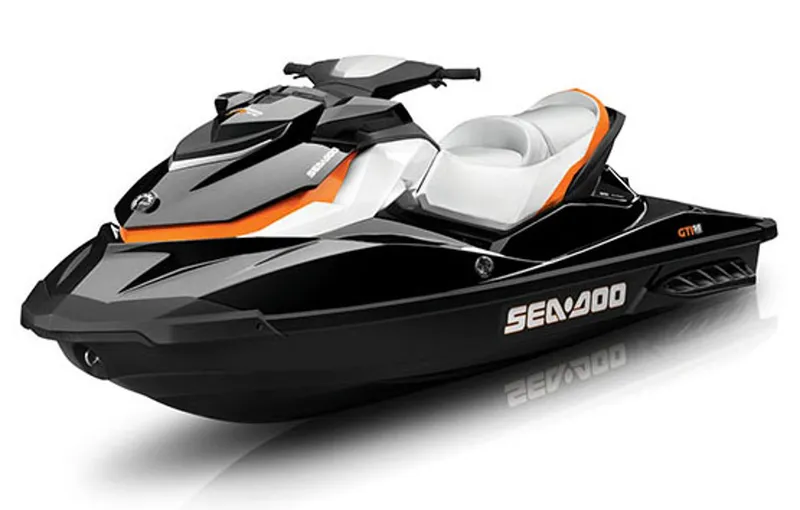 Slide: The Image of Manufacturer Provided Image: 2013 Sea-Doo GTI SE 130 jet ski, black and white with orange accents. - 6