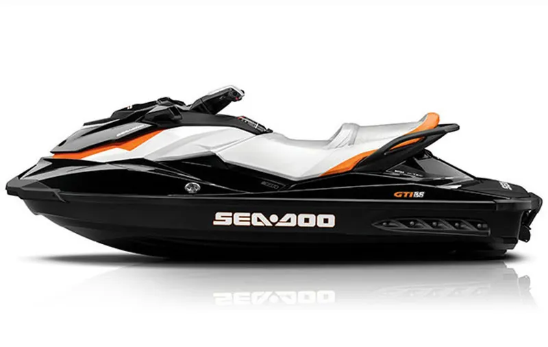 Slide: The Image of Manufacturer Provided Image: 2013 Sea-Doo GTI SE 130 jet ski, black and white with orange accents. - 7