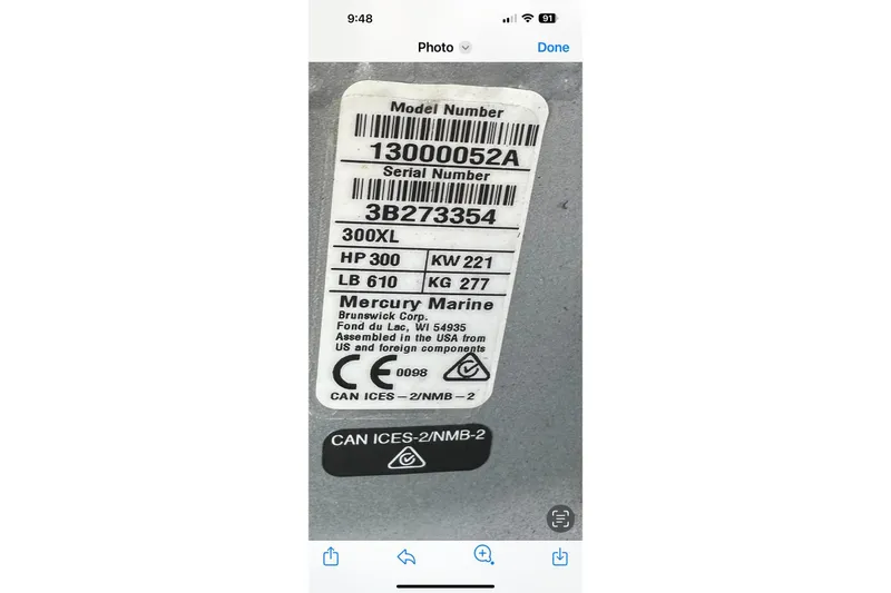 Slide: The Image of Label displaying Mercury Marine engine specifications for Saxdor 320 GTO, 2023 model. - 21