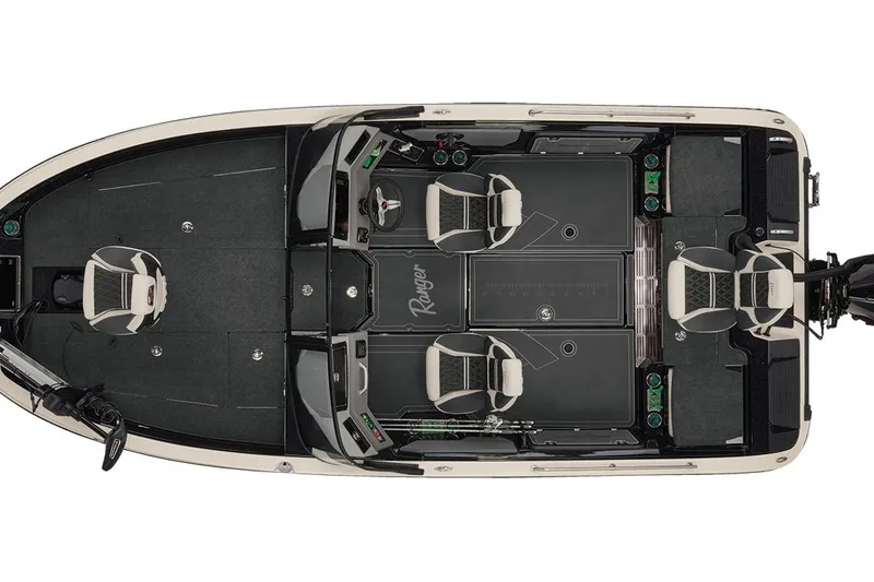 Slide: The Image of Manufacturer Provided Image: Top view of 2026 Ranger 620xFS Pro boat interior with seating and storage. - 37