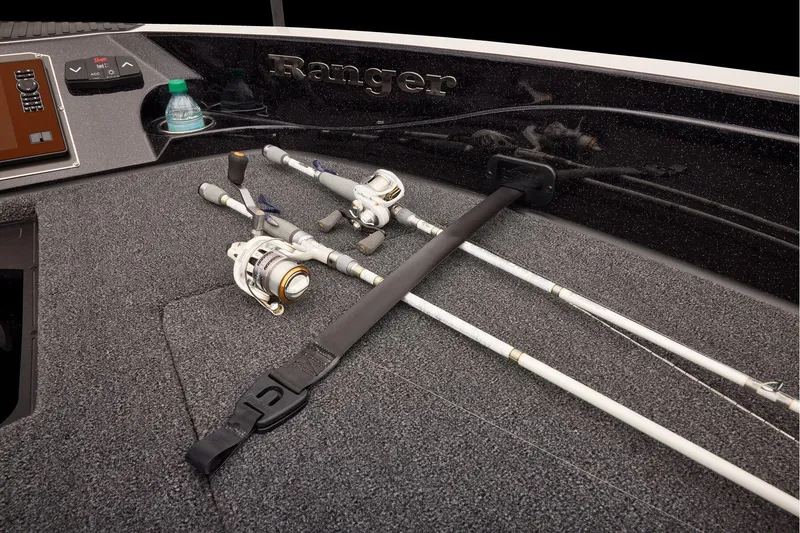 Slide: The Image of Manufacturer Provided Image: Fishing rods on deck of 2026 Ranger 620xFS Pro boat. - 51