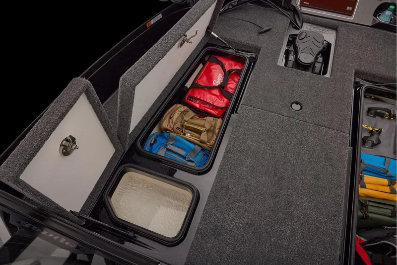 Slide: The Image of Manufacturer Provided Image: 2026 Ranger 620xFS Pro boat storage compartments with organized gear and equipment. - 53