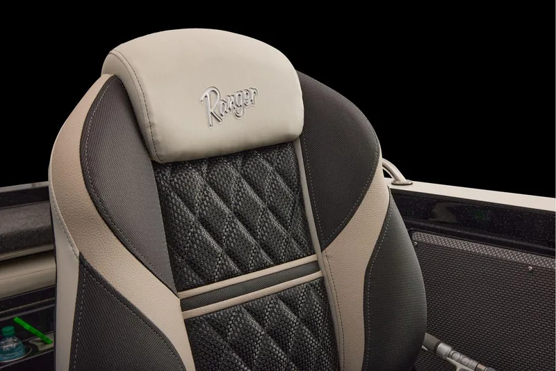 Slide: The Image of Manufacturer Provided Image: 2026 Ranger 620xFS Pro boat seat with elegant stitching and logo. - 84