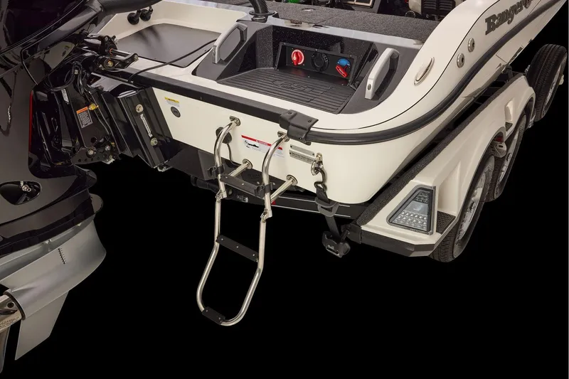 Slide: The Image of Manufacturer Provided Image: 2026 Ranger 620xFS Pro boat with motor and ladder, rear view. - 92