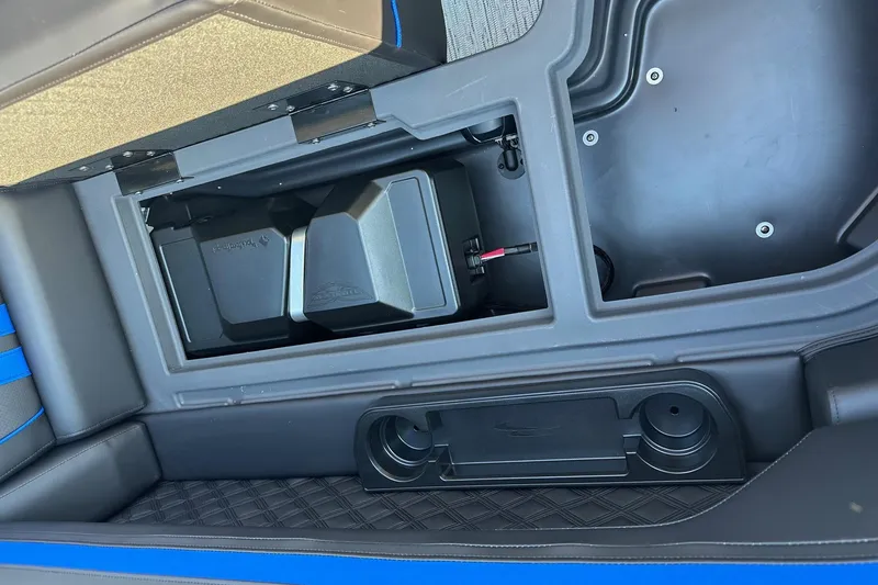 Slide: The Image of Interior storage compartment of 2026 Bennington 22 SSR Quad Bench boat. - 15