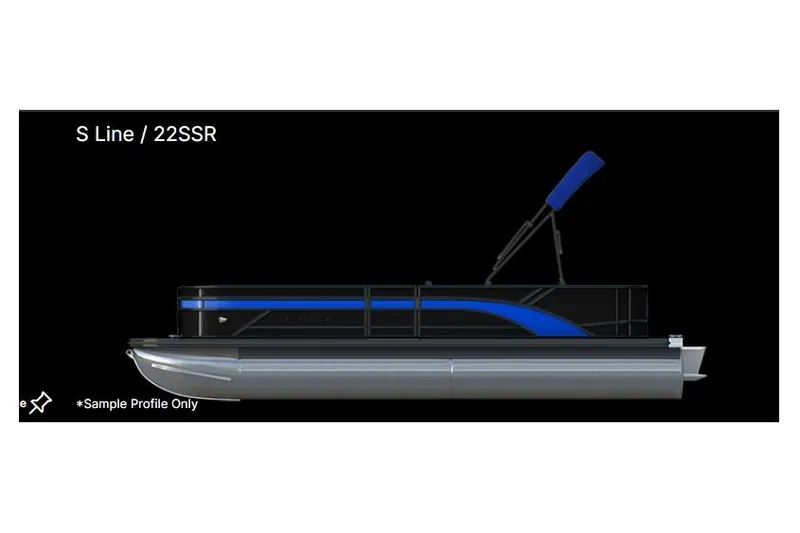 The Image of 2026 Bennington 22 SSR Quad Bench pontoon boat, side profile, black and blue design. - 1