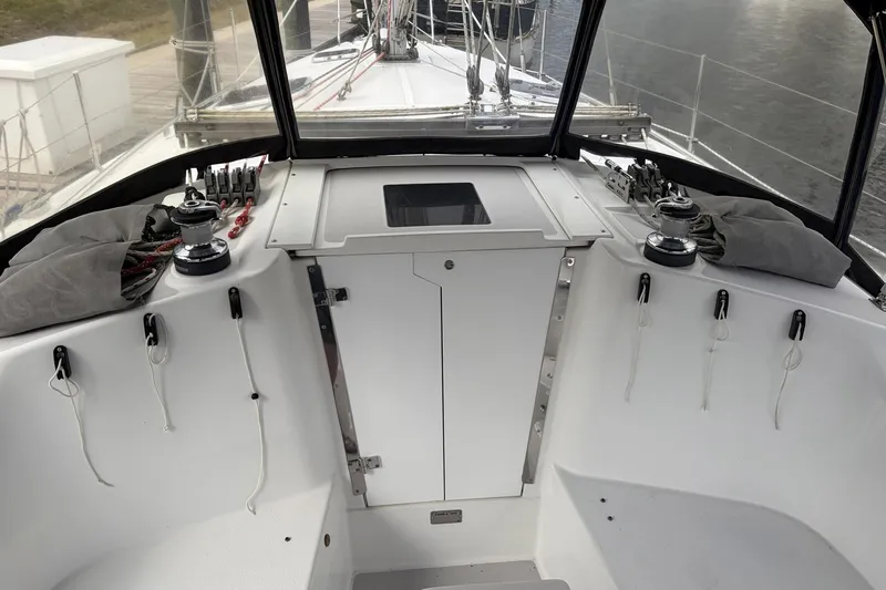 Slide: The Image of Cockpit of 2004 Catalina 36 MkII sailboat with winches and control lines. - 7