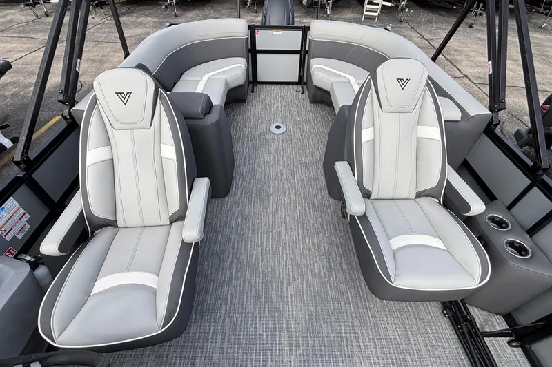 Slide: The Image of Luxurious interior of 2026 Viaggio X24U boat with plush seating and modern design. - 12