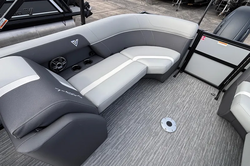 Slide: The Image of Luxurious interior of 2026 Viaggio X24U boat with gray seating and modern design. - 13