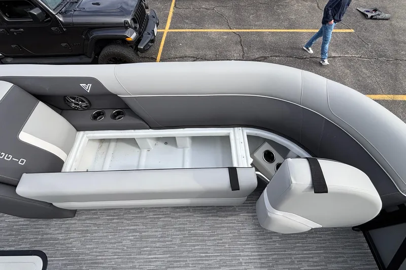 Slide: The Image of 2026 Viaggio X24U boat interior with open storage compartment and seating. - 30