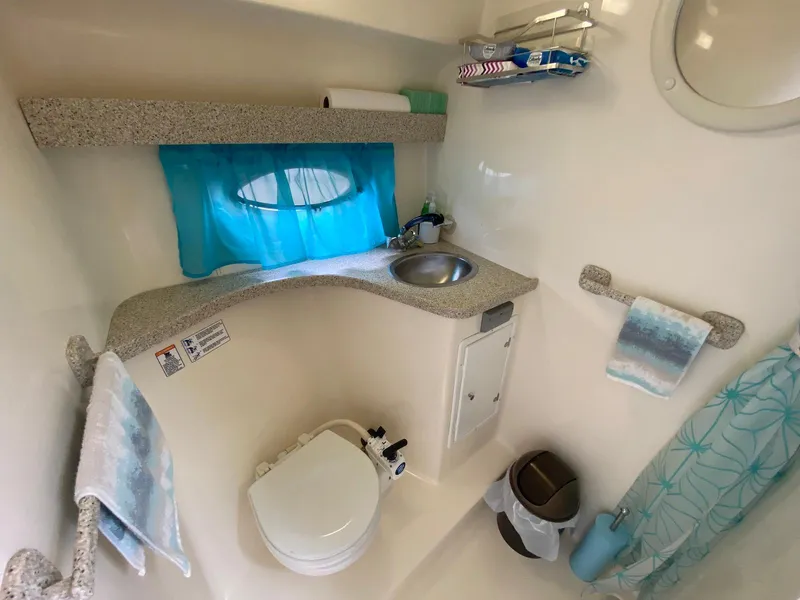 Slide: The Image of Interior of Rinker Fiesta Vee 310 yacht, bathroom view, year 2000. - 21