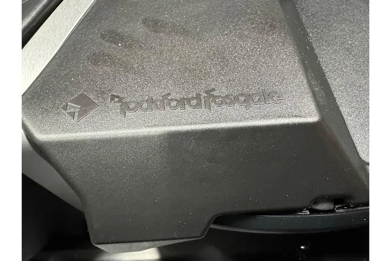 Slide: The Image of Close-up of Rockford Fosgate audio component on 2026 Bennington 22 SSR Quad Bench. - 12
