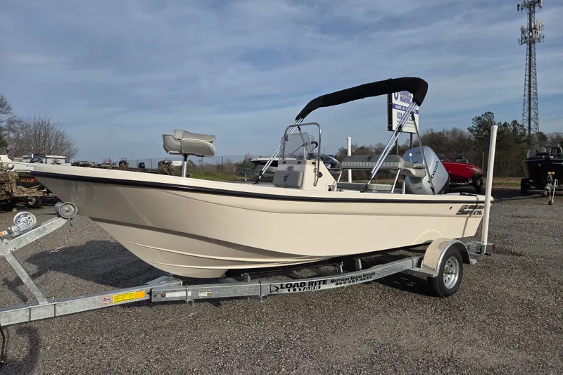 Slide: The Image of 2026 Carolina Skiff 178 JLS boat on trailer, outdoor display. - 3