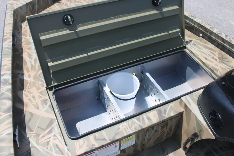 Slide: The Image of Lowe Outlet 20 boat 2025 with storage compartment and bucket. - 10