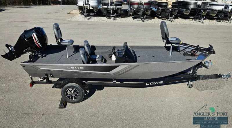 The Image of 2025 Lowe Skorpion boat on trailer, side view. - 1