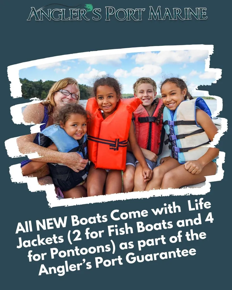 Slide: The Image of Family in life jackets on a boat from Angler's Port Marine. - 8