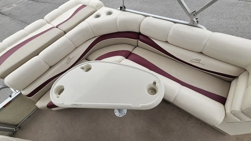 Slide: The Image of Bennington 2050LX pontoon boat seating, cream and maroon, year 2000. - 16