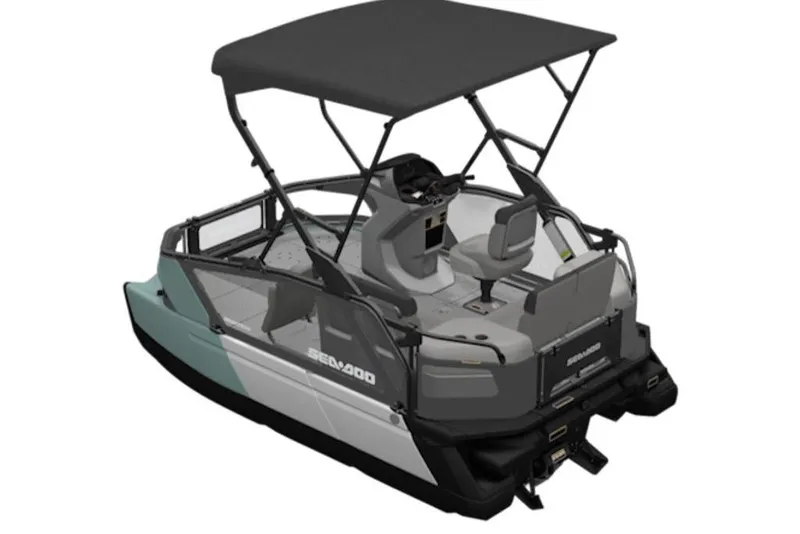Slide: The Image of 2026 Sea-Doo Switch Sport Compact boat with canopy, rear view. - 4