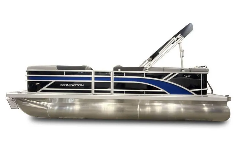 Slide: The Image of 2026 Bennington 21 SL pontoon boat with privacy curtain, sleek design, in stock. - 3