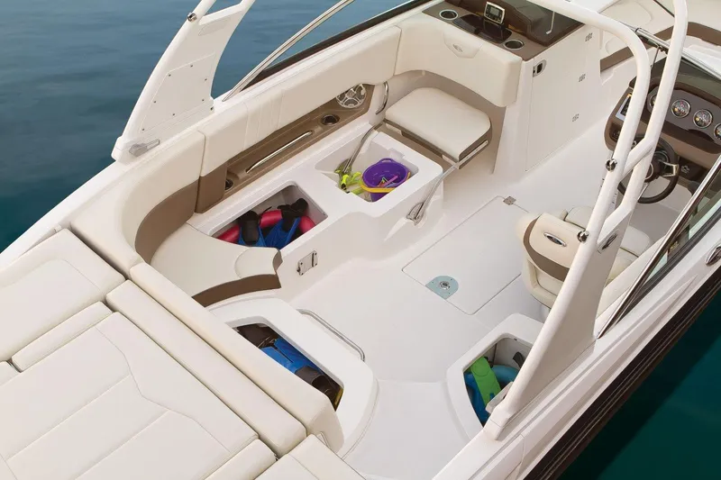 Slide: The Image of Manufacturer Provided Image: 2017 Chaparral 227 SSX boat interior with storage compartments and seating. - 8