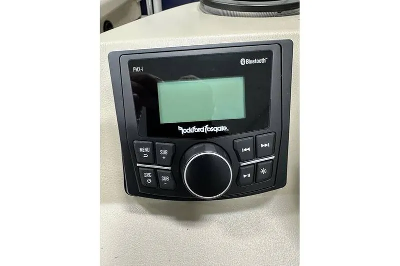 Slide: The Image of Rockford Fosgate PMX-1 Bluetooth audio system in 2026 Bennington 21 SSR Quad Bench. - 19