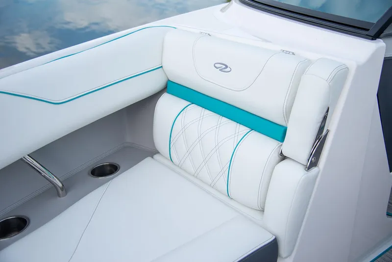 Slide: The Image of 2025 Regal LX4 boat with Yamaha 300 V6 engine in showroom. - 6