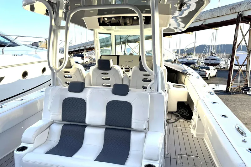 Slide: The Image of 2019 HCB 39 Speciale boat interior with luxurious seating and modern design. - 20