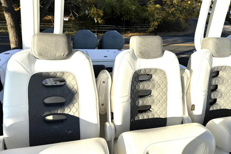 Slide: The Image of Luxurious seating on 2019 HCB 39 Speciale boat, featuring elegant design and comfort. - 22
